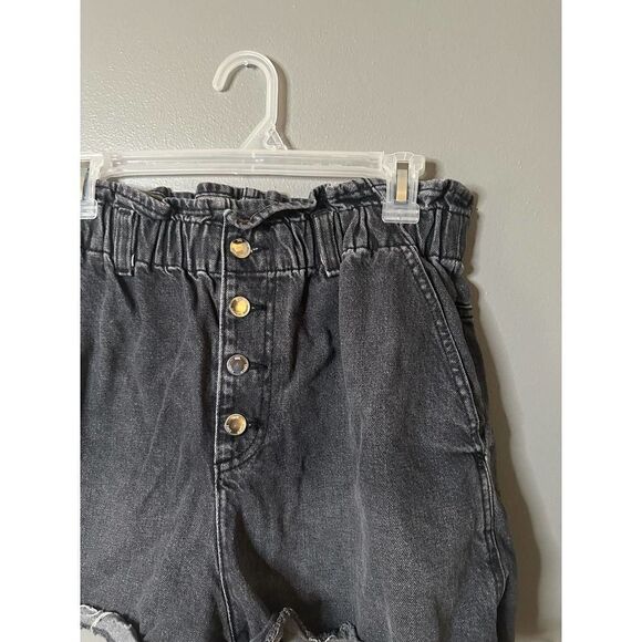 Zara button fly paperbag denim shorts women’s size 10 black wash - Picture 2 of 6